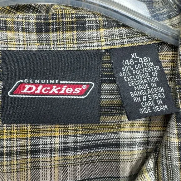 Dickies Men’s Short Sleeve Windowpane Plaid Work Shirt XL Brown Black Button-Up - Picture 4 of 8